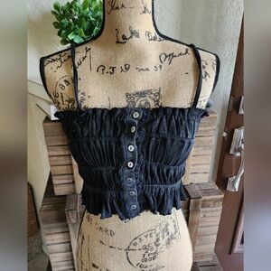 POL Black Button-Up Smocked Crop Top